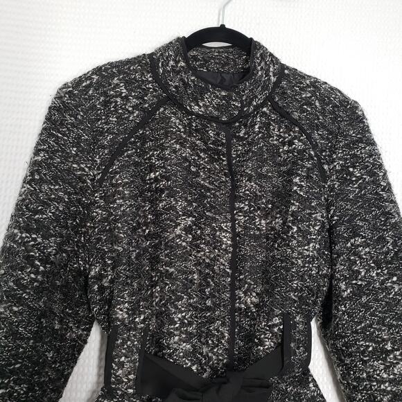 Sandro Sportswear Tweed Belted Boucle Jacket Womens XL Petite Black White Blazer - Picture 10 of 16